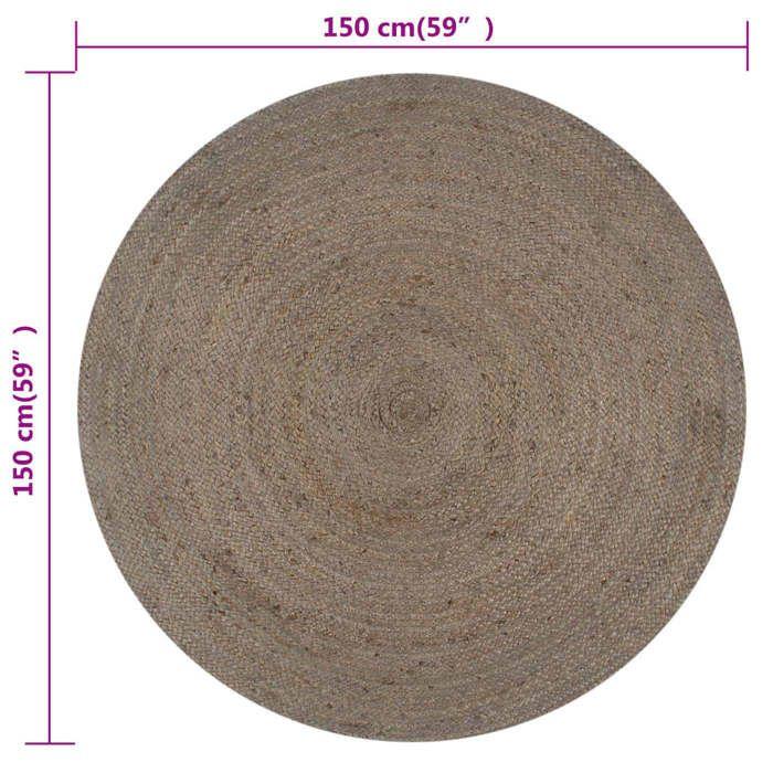 Tapis - vidaXL - Jute Rond 150 cm - Gris - Naturel - Fait à la main