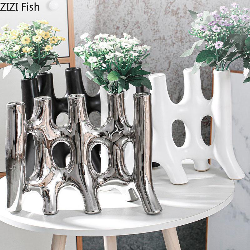 Creativity Ceramic Vase Artificial Flowers Flower Arrangement Living Room Decoration Abstract Floral Vases Home Decor Modern