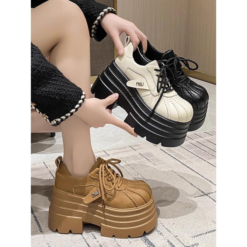 Modă Nou 2025 Primăvară Adidași de Piele pentru Femei Platformă Înaltă cu Șireturi Pantofi Casual Talpă Groasă Tocuri 10CM Pantofi de Mers Zapatos Mujer