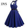 Ärmelloses Damenkleid Abend Schnürung Neckholder A-Linie Großer Schwung Rückenfrei Aus Retro Dame Schulter Unifarben Cocktailparty Hochzeit Midi