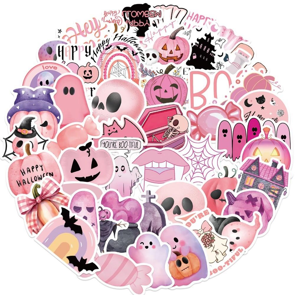 50-Piece Pink Halloween Series Graffiti Stickers - PVC Waterproof Decorative Decals for Phone Cases, Luggage & Notebooks
