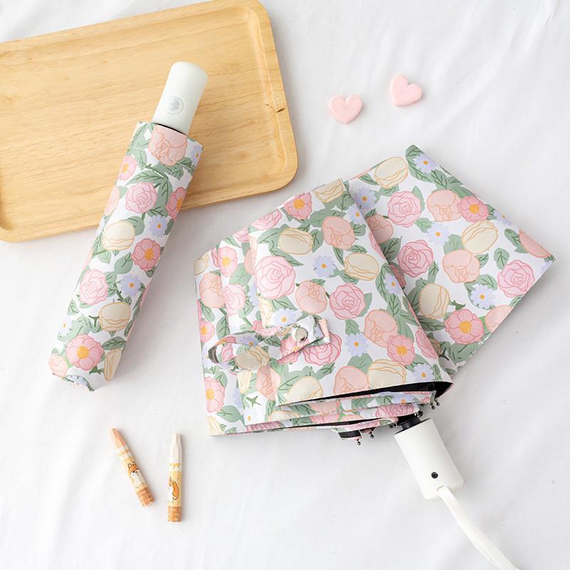 Durable Frame Steel Automatic Open Close Sun Rain Umbrella With Retro Floral Print