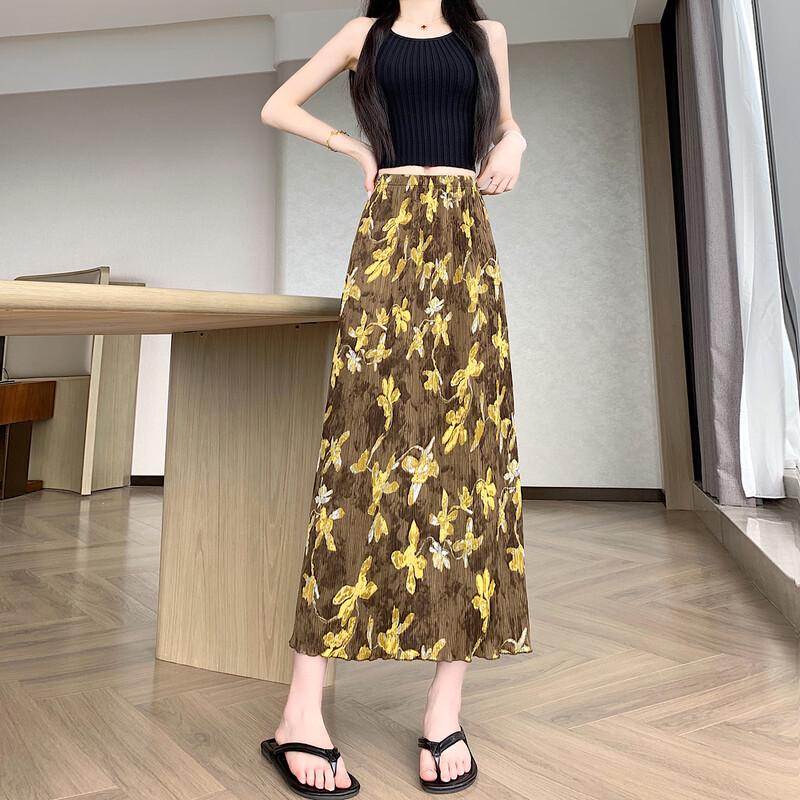 Zose Women s Floral Pleated Midi Skirt L