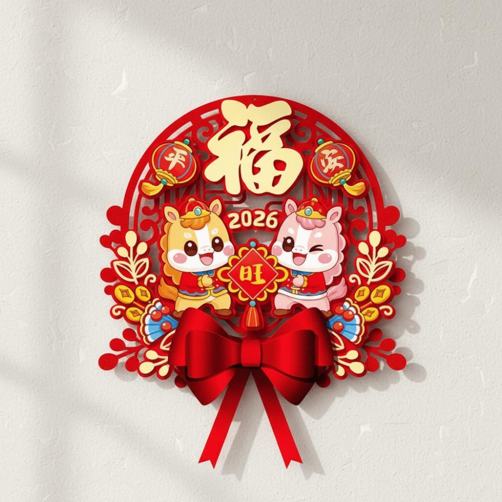 Flocked New Year Door Sticker Thickened Horse Year Door Sticker Fortune Character Door Decoration