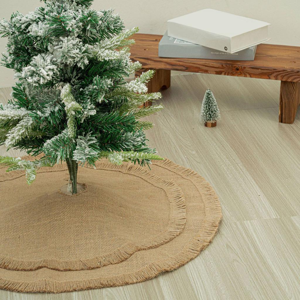 Natural Burlap Christmas Tree Skirt Eco Friendly Durable Decoration For 24 36 48 Inch Trees With Adjustable Straps