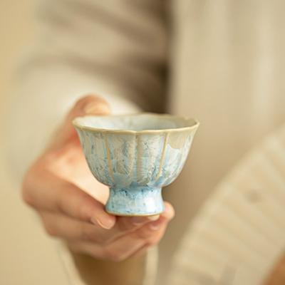 Crystal Kiln-changed Flower Mouth Teacup Ceramic Tea Set Master Cup Guest Cup Tea Tasting Cup High Foot Cup Kung Fu Tea Set