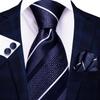 Hi-Tie Navy Blue Striped Silk Wedding Tie For Men Fashion Design Gift Men Necktie Hanky Cufflink Set Business Party Dropshiping