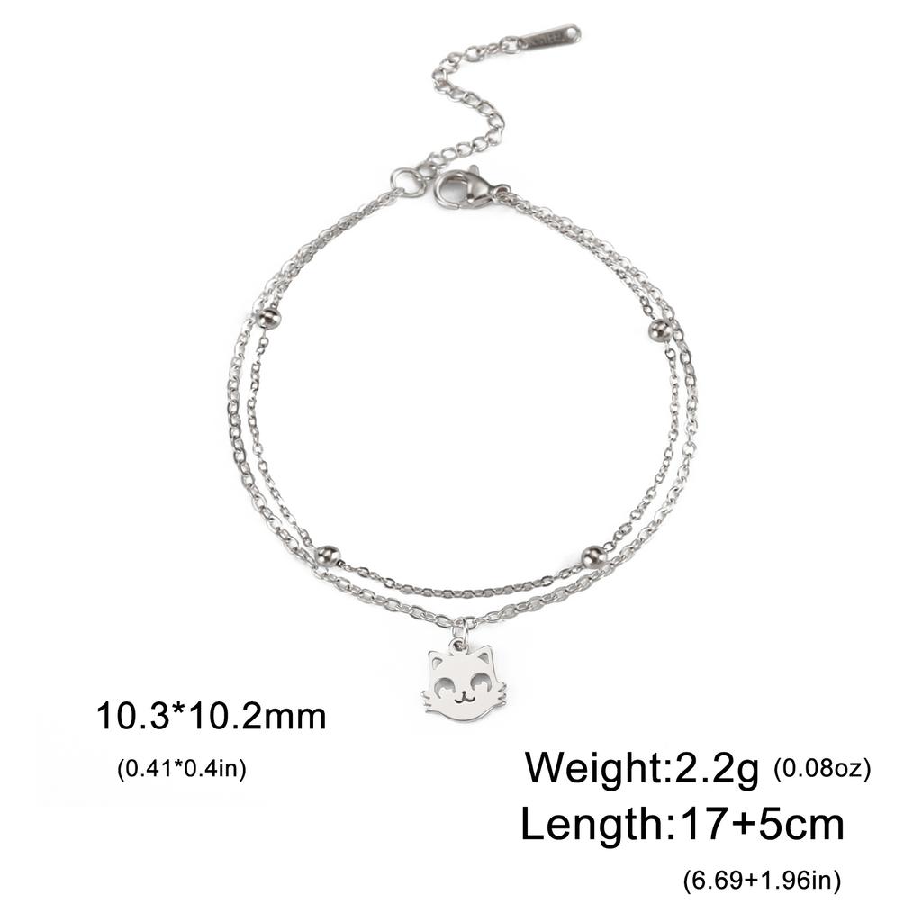 Cazador Cute Cat Kitten Head Bracelet for Women Stainless Steel Animal Double Chain Bracelet On Hand Jewelry Gift Wholesale 2026