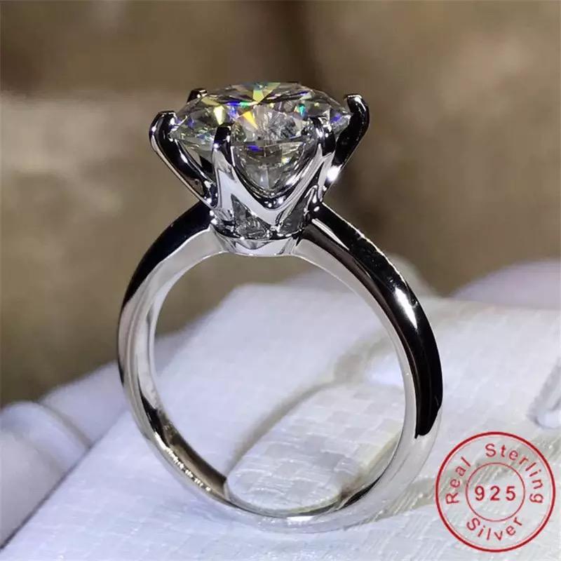 Fashion Brand Jewelry Solitaire 6mm Moissanite S925 Sterling Silver Engagement Wedding Band Ring for Women