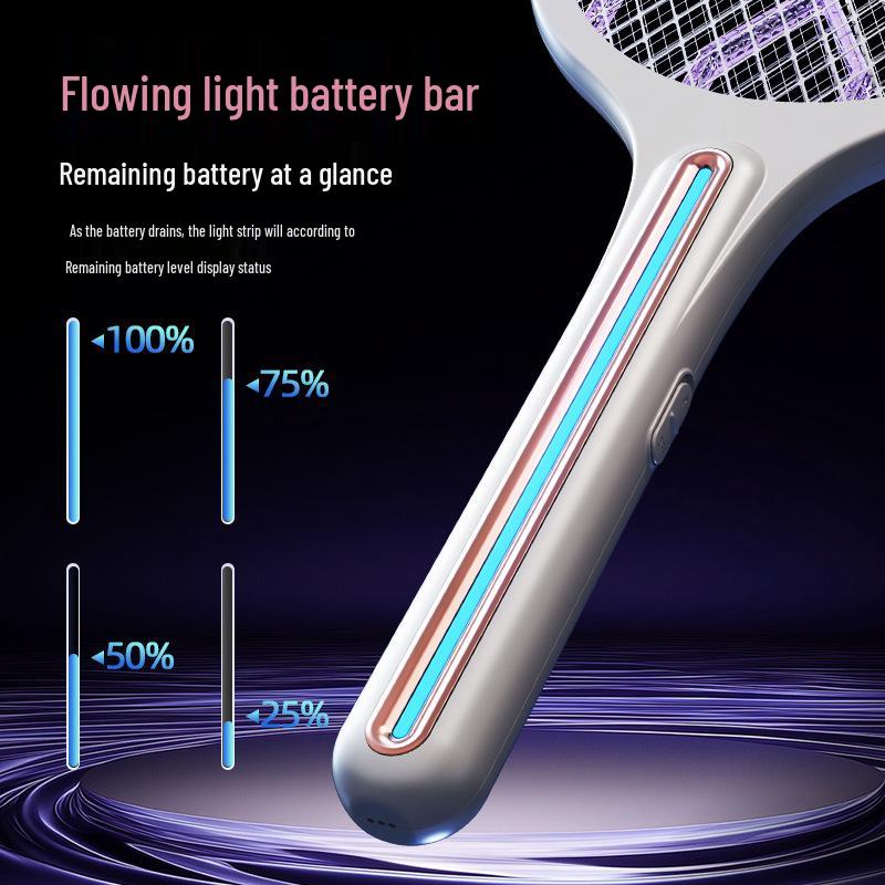 Rechargeable Electric Mosquito Swatter & Lamp with Wall-Mounted Charger and Automatic Luring Repellent.