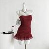 Europäischer und amerikanischer Stil neues Tube Top Pailletten Neckholder Träger Rüschenrand schmale Hüftumhüllung sexy Partykleid Damen