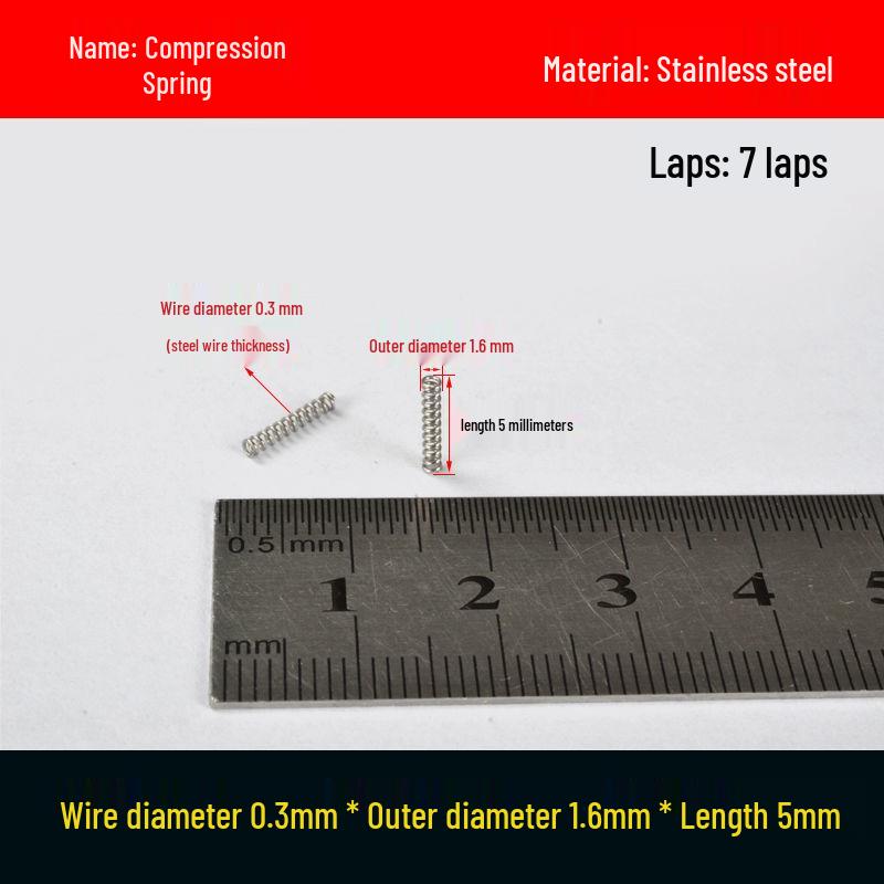 Miniature Soft Compression Spring, 304 Stainless Steel, 0.3mm Wire Diameter, 1.6-7mm Outer Diameter