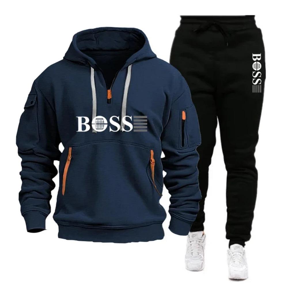 Herbst und Winter Herren Pullover Hoodie und Hose Zweiteiliges Set, Outdoor Jogging Reißverschluss Herren Sportbekleidung Set