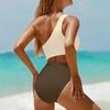 Women's Fashion Color Block One-Shoulder One-Piece Swimsuit