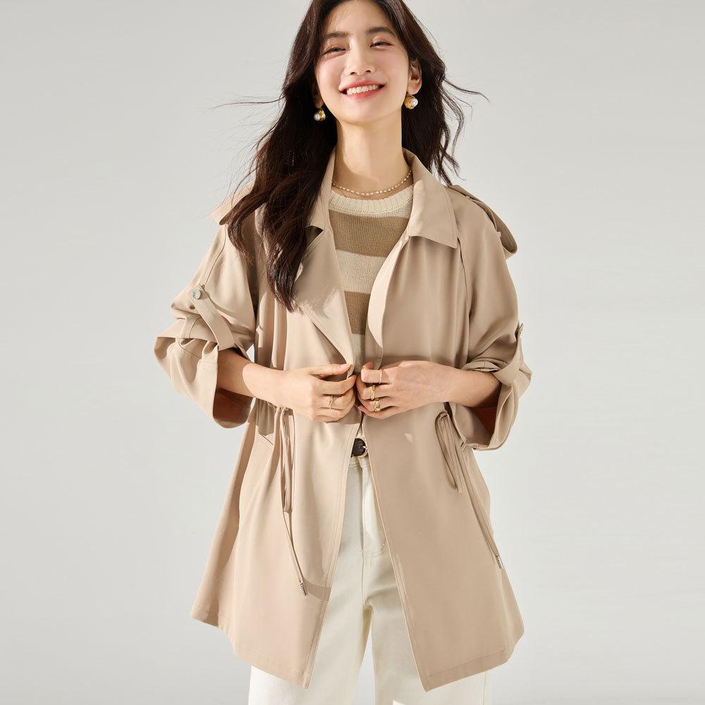 

Легкий и гладкий通勤 temperament свободный и тонкий маленький человек солнцезащитный лацкан кулиска короткий тренч 23268 L хаки