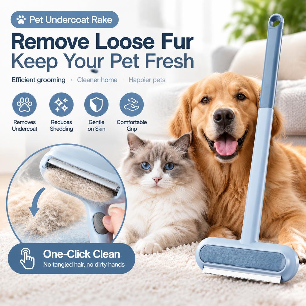 Pet Undercoat Rake with One-Click Cleaning