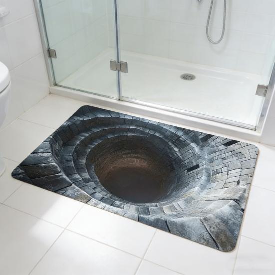 Floor Mat 3D Optical Illusion Rug with Realistic Hole Effect Soft Non-Slip Pet-Friendly Carpet Living Room Hallway Decorative Rug