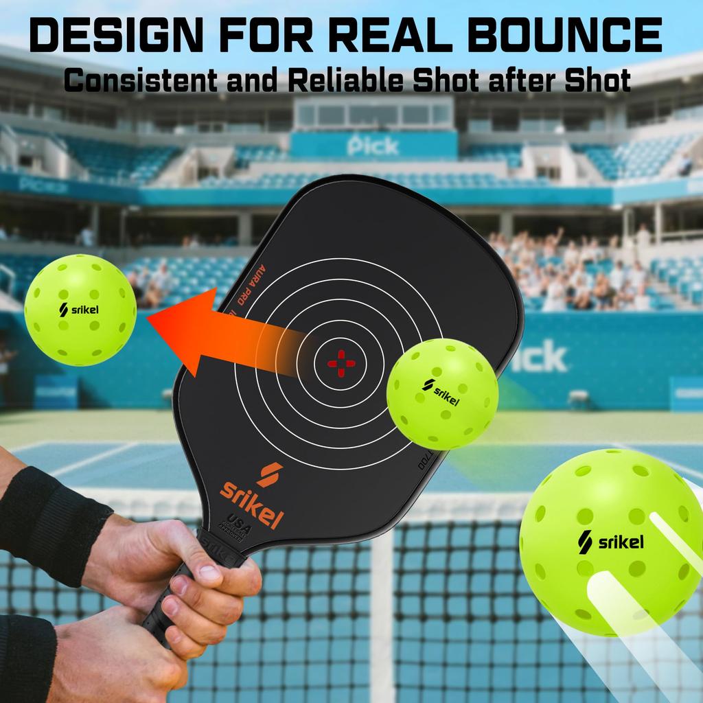 Srikel Outdoor Pickleball - USAPA Approved, Seamless Rotomold Design for Durability, 4-Pack Greens, 40 Holes of Crack-Resistant Pickleball for