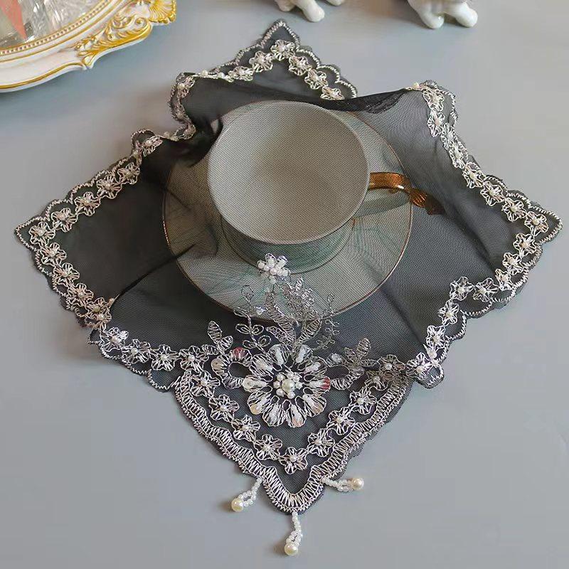 Table Surface decoration and accessories black bead flower embroidery table place mat cloth coaster Wedding Christmas placemat kitchen for Home
