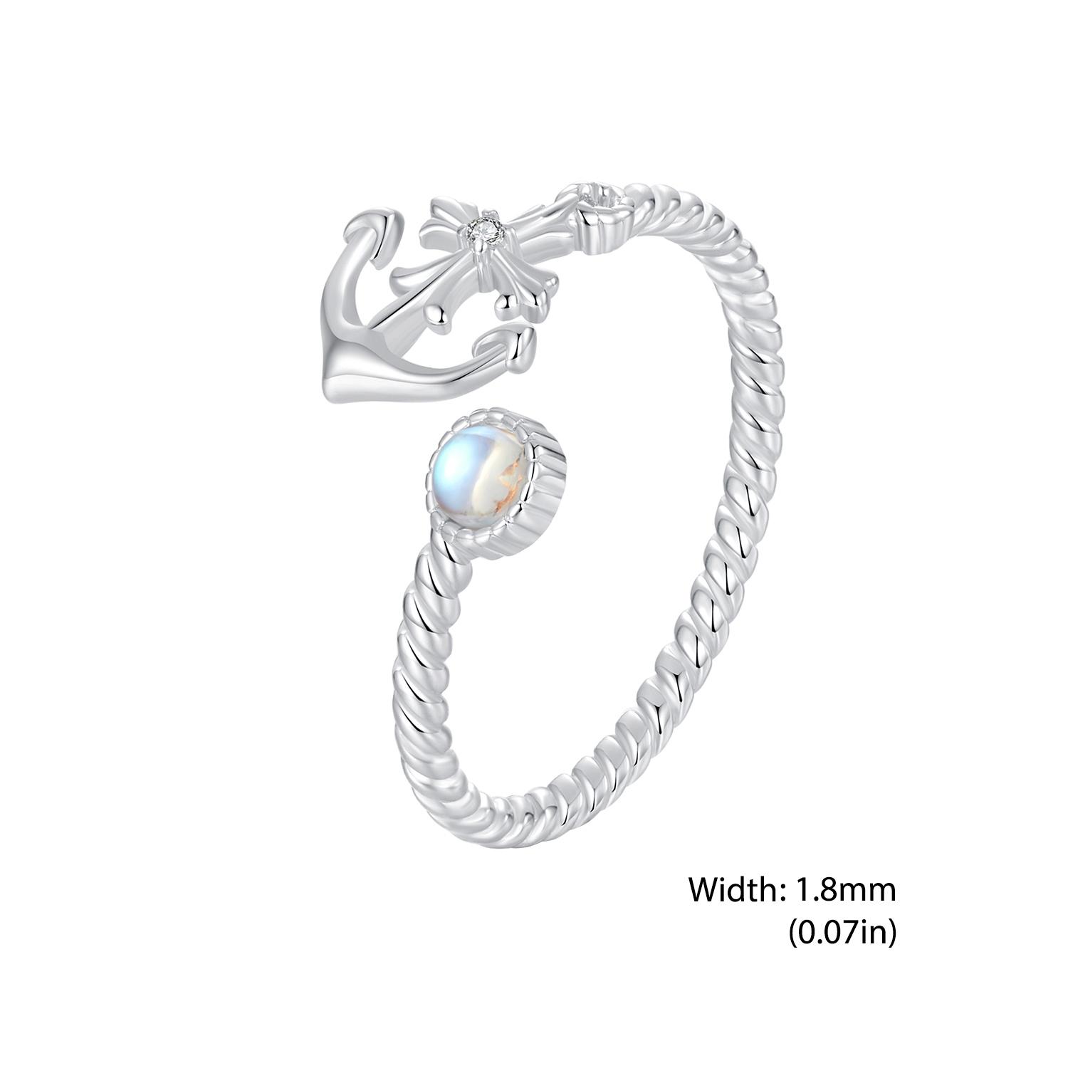 

BAMOER из стерлингового серебра 925 пробы, открытое кольцо с лунным камнем, регулируемое витое кольцо для женщин, массивное кольцо, ювелирное изделие, подарок SCR1044-E