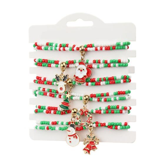 Vianočné korálkové náramky Ručne vyrobené korálky z polymérovej hmoty Elastické náramky Veľkoobchod Biela Červená Zelená Priateľstvo Sviatkovné šperky Darček pre ženy Dievčatá