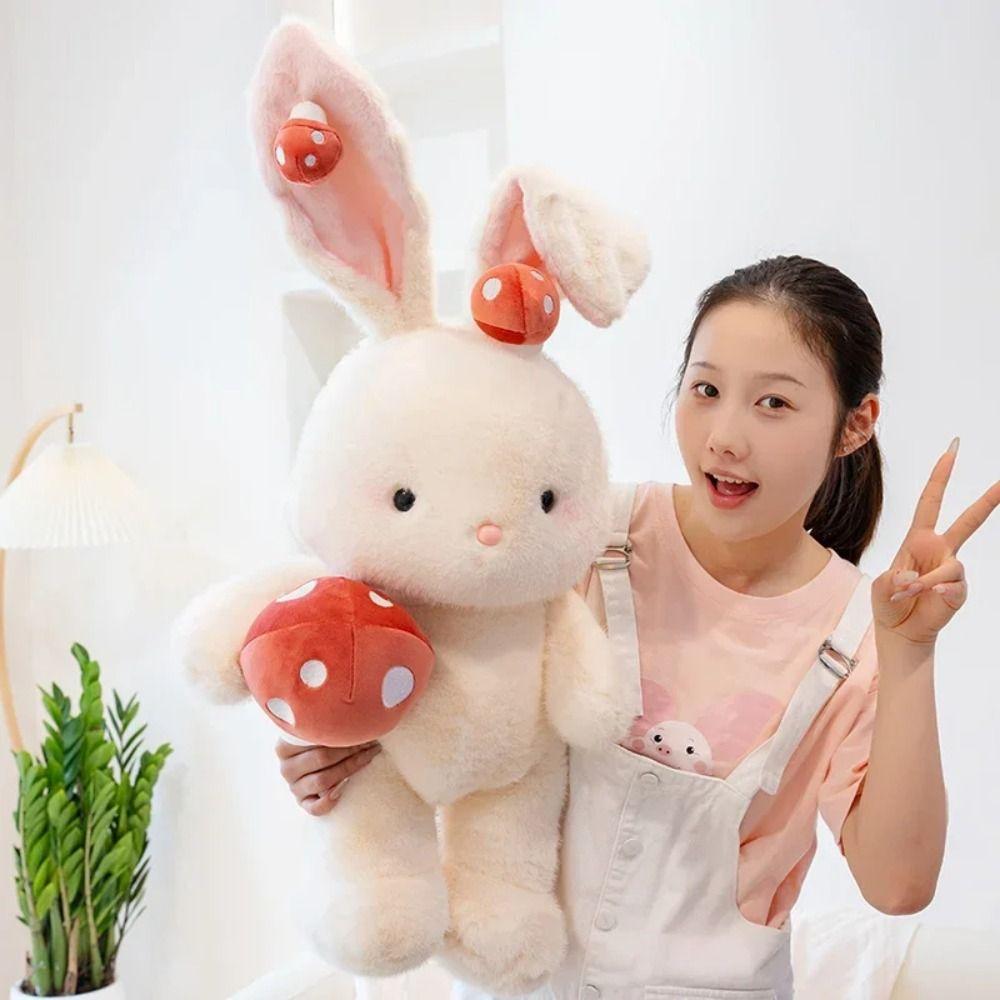 Stuffed Mushroom Bunny Plush Doll Cartoon Animal Soft Rabbit Plush Toy Pillow 40cm Colorful Stuffed Animal Doll Decorate Present