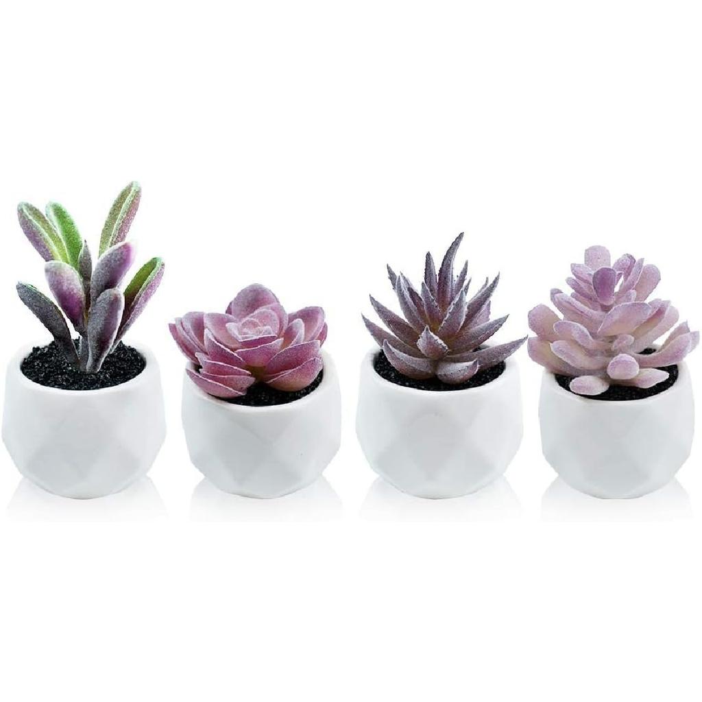 Tiita Purple Artificial Faux Succulents in Pots, Mini Purple Fake Plants for Women Desk, Small Realistic Faux Succulents for Home Office Accessories
