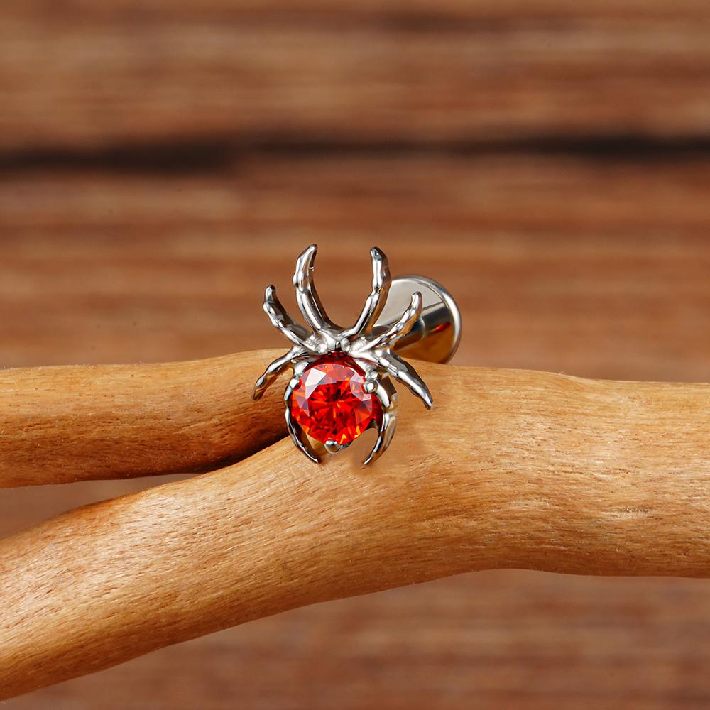 Right Grand ASTM F136 Titanium 16G CZ Spider Cartilage Earring Animal Spider Helix Tragus Lobe Stud Halloween Piercing Jewelry