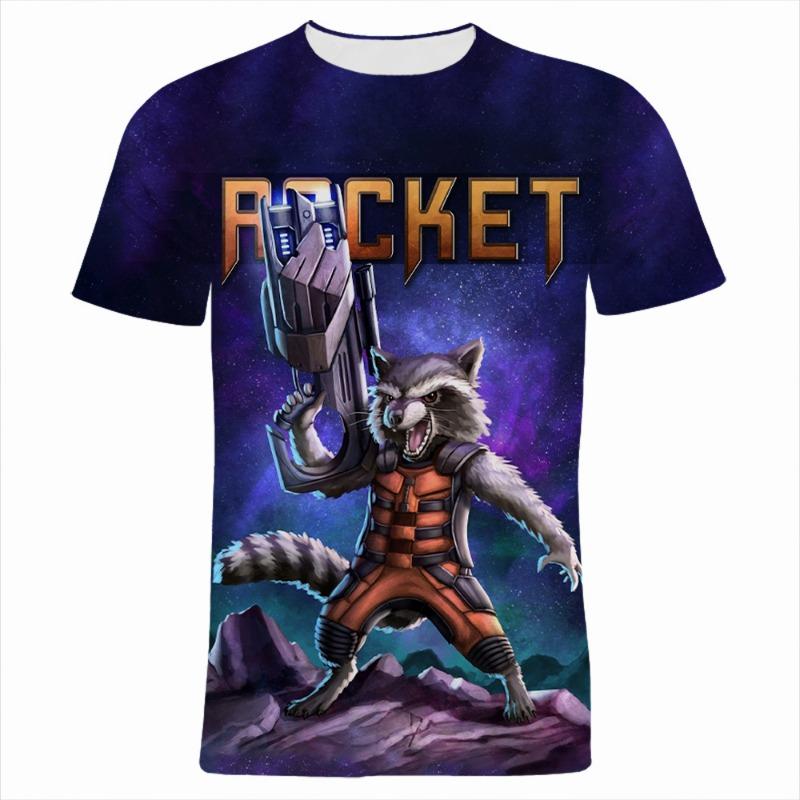 Miniso T-Shirts Rocket Raccoon Groot Cartoon Anime 3D Print Streetwear Men Women Casual Fashion Oversized T Shirt Kids Tops 110