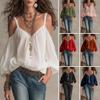 2026 Women's Off-Shoulder Spaghetti Strap Puff Sleeve Slimming Top - European & American Vacation Style.