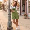 Women’s Loose Fit Corduroy Short Overalls with Adjustable Straps Front Button Design and Large Pockets for Casual Wear