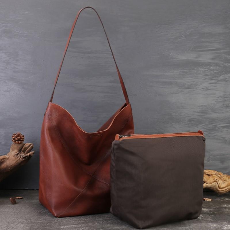 Johnature Large Capacity Retro Women's Bag Genuine Leather Tote Bag Versatile Soft Cowhide Shoulder Bag