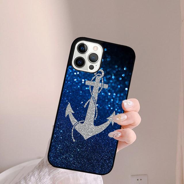 Blue Boat Anchor Printing Drawing Phone Case Back Cover for iPhone 17 Air 16 15 14 13 11 12 Pro Max Plus Coque