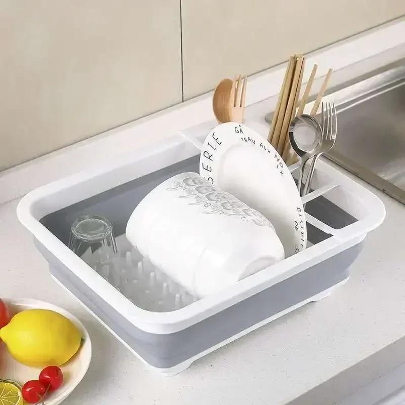 Home Utensil Storage Rack Kitchen Utensil Foldable Storage Box Groove Drainage Rack Bowl And Chopstick Organizing Tool
