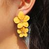 Double Flower Earrings Trendy Pink Flowers Studs Earrings For Women Wedding Party Jewelry Boho Metal Earrings Female