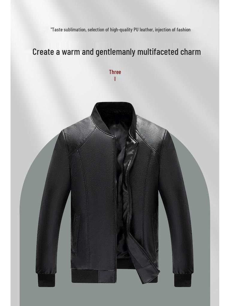 Men's Slim Fit PU Leather Baseball & Stand Collar Jacket - Autumn Winter Korean Style Casual Motorcycle Outerwear