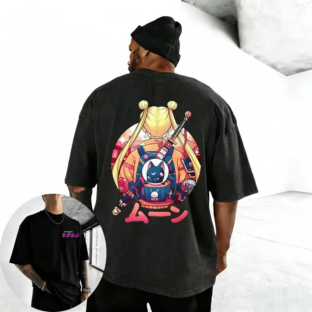 Sailor Moon Usagi Tsukino Unisex Pure Cotton T-shirt 2026 Summer New Anime Print Casual Men and Women Short Sleeved Top T-shirt