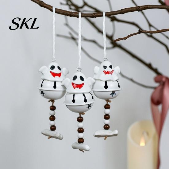 Halloween Tree Ornaments Ghost Bell Hanging Decor, Cute Resin Door Ornament with Star Base, Decor Spooky Festive Hanger for Home Party, Trick or Treat