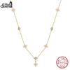 EFFIE QUEEN S925 Silber Naturperlen Blumen Anhänger Halskette mit kleinem Zirkon Romantischer Blumen Anhänger Choker Kette Geschenk GPN100