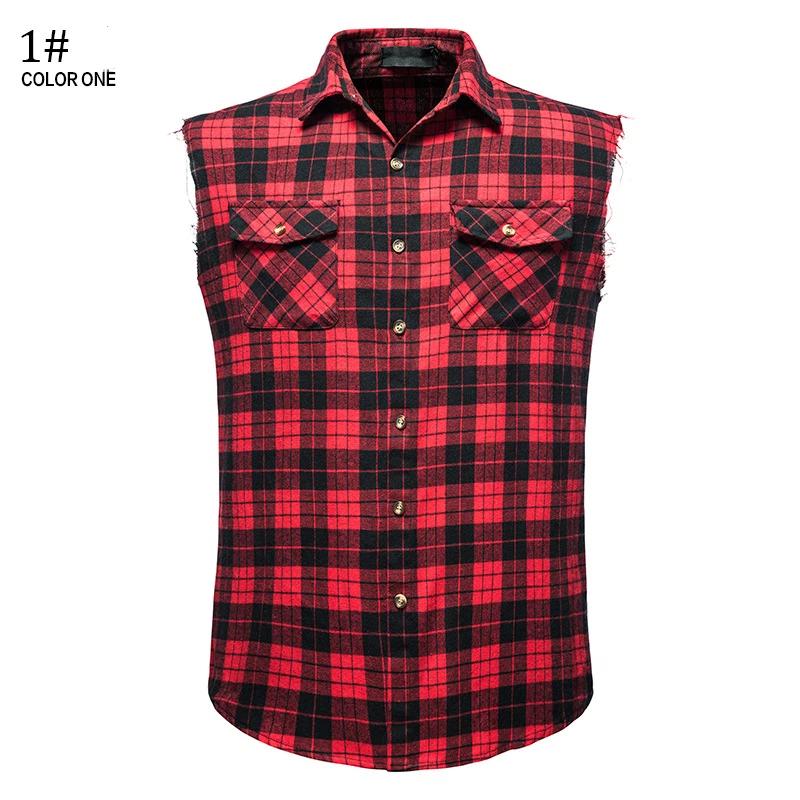 Men Plaid Sleeveless Button Down Shirt With Chest Pockets Casual Vest Multi Colors S