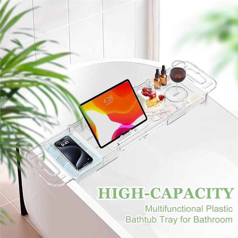 Acrylic Bath Caddy Drain Tray For Tub, Expandable Multifunctional Bathroom Organizer, Simple Bathtub Table Design