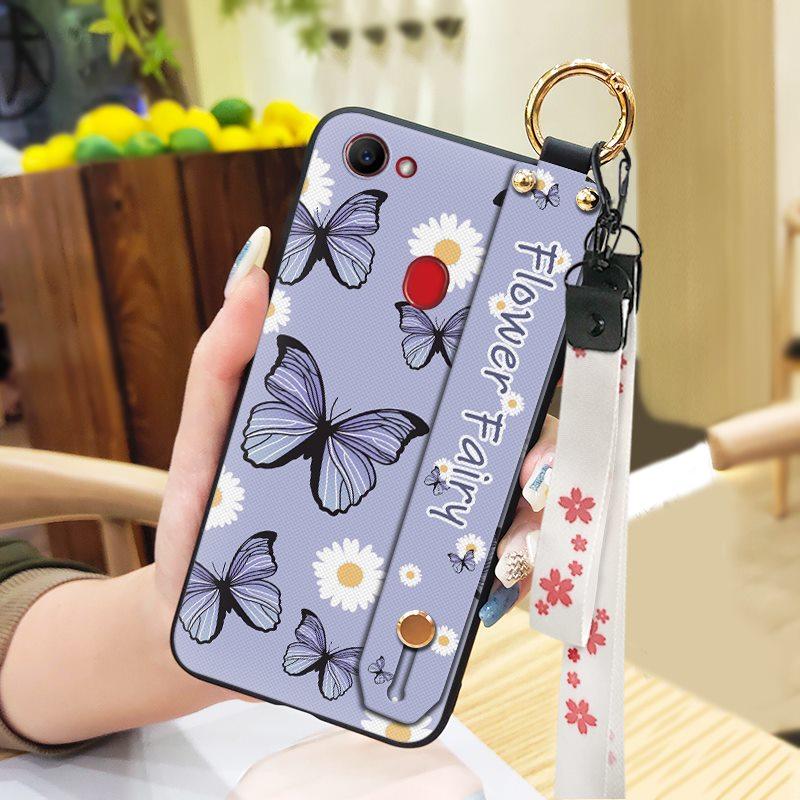 Silicone Phone Holder Phone Case For OPPO F7 Waterproof Oil Painting Fashion Design Durable Anti-dust Wrist Strap Flower