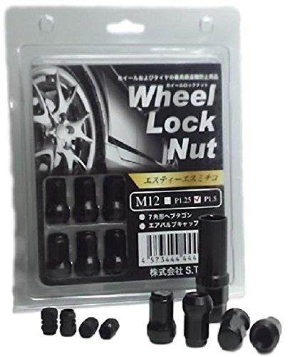 [STS MICHIKO] External 7-sided Lock Nut for Toyota, Honda, Mitsubishi, M12 Thread Pitch 1.5 Adapter with Air Valve Cap, 60° Taper Seat, Anti-thef