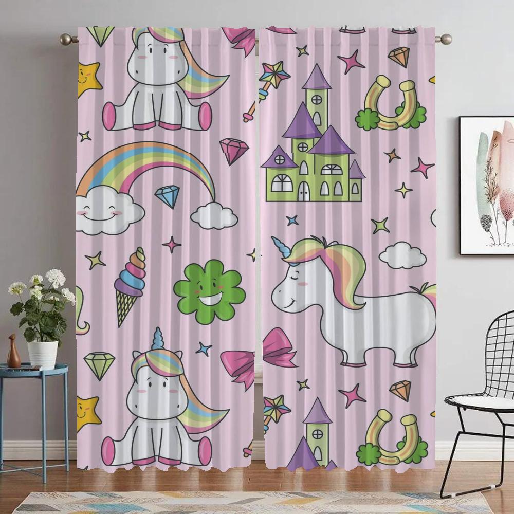 Niedliche Cartoon Einhorn Moderne Wohnzimmer Vorhänge für Kamera Verdunkelungsvorhang für Zimmer 2 Paneele Trennwand Halloween Dekoration