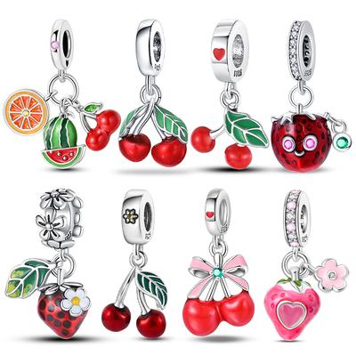 925 Silver Cherry Strawberry Pendant Charm Beads for DIY Bracelets Luxury Fine Jewelry Anniversary Birthday Gifts