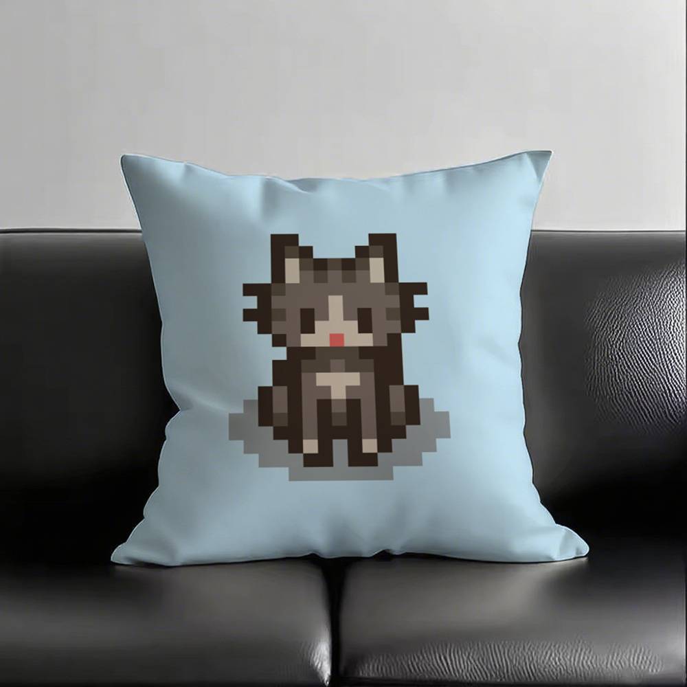 

1pc Happy Grey Cat Pillow Case Square Bedroom Sofa Leisure Comfort Cushion Car Living Room Home Decoration 16x16Inch