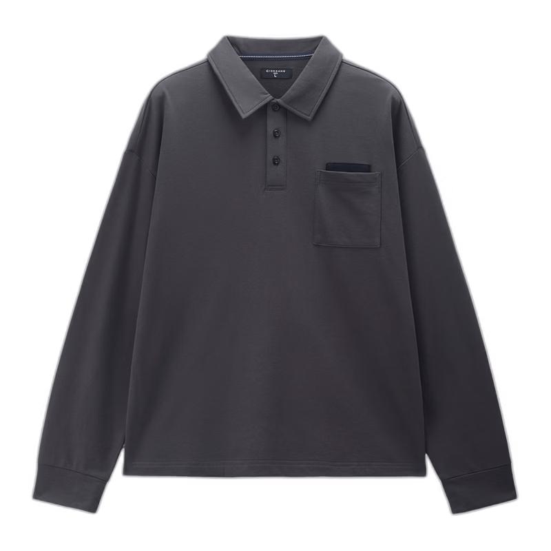 Giordano Men's Cotton Patchwork Pocket Long-Sleeve Polo Shirt