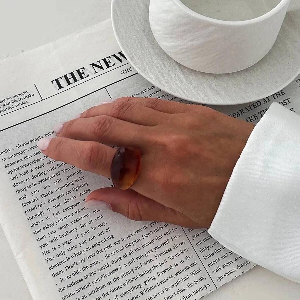 KunJoe Vintage Yellow Brown Thick Acrylic Ring Women Minimalist Geometric Resin Wide Knuckle Rings Boho Jewelry Couple Gift 2026