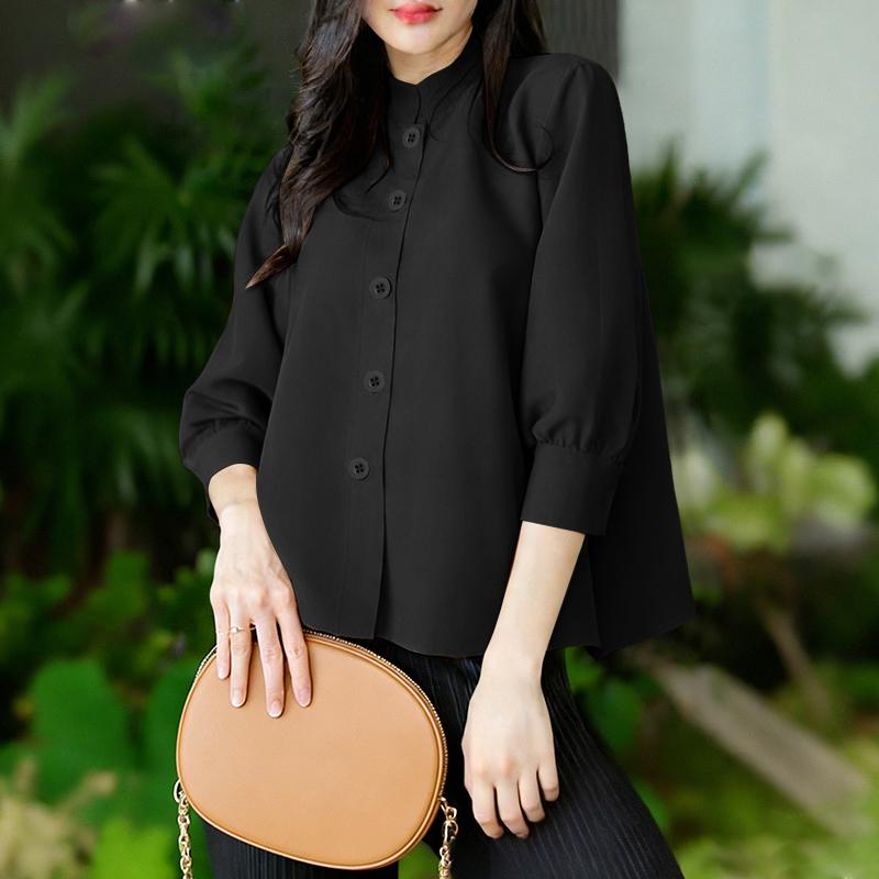 ZANZEA Camicetta Casual da Donna con Collo Stretto e Maniche a 3/4 Larga