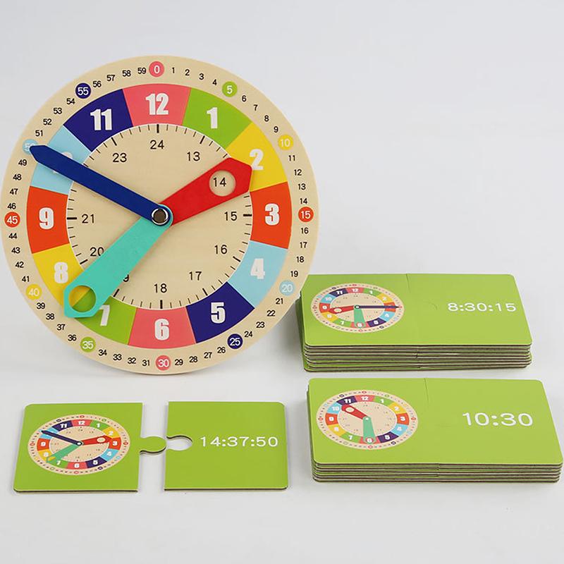 Wooden Clock Model Teaching Aid Learning Clocks With Cards Kindergartner Toy For Game Interaction Time Cognitive